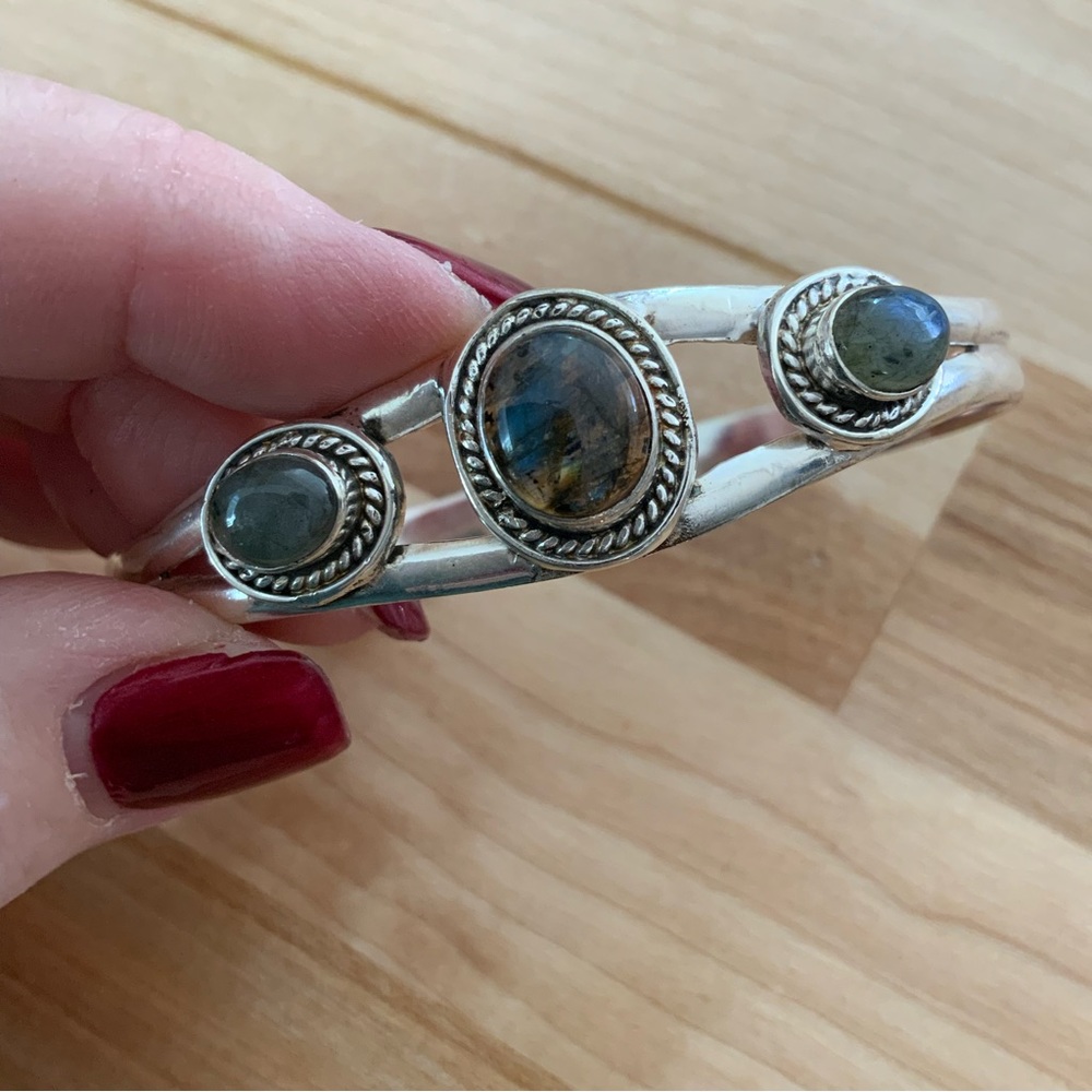 Triple Labradorite Solid 925 Sterling Silver Cuff… - image 2